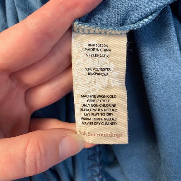 Soft Surroundings Blue Beatrix Faux Suede Flare Sleeve‎ Top Size S Boho Cottage - Picture 7 of 8